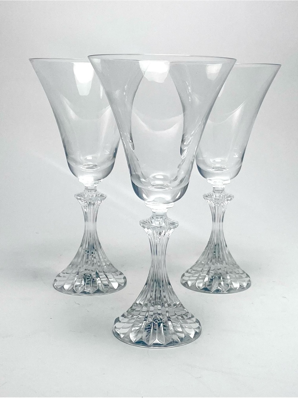 3 VTG Mikasa Stratton Crystal Water Goblets Wine Glasses Flared Bowl Ritz Stem